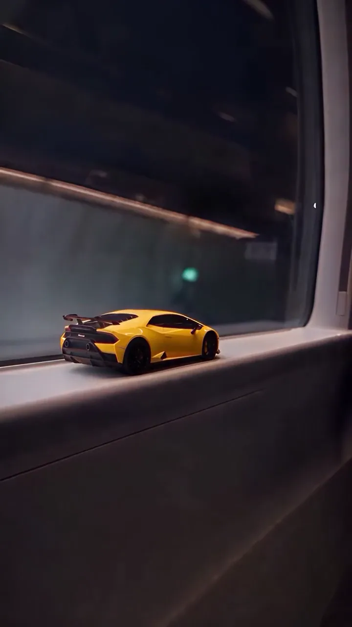 Yellow supercar · train window, tunnel, night highway · 8.75 s · with sound